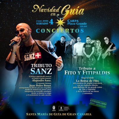 La mejor m&uacute;sica ma&ntilde;ana s&aacute;bado en la Plaza Grande de Gu&iacute;a con los tributos a Alejandro Sanz y Fito &amp; Fitipaldi