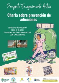El proyecto &lsquo;Envejecimiento Activo&rsquo; organiza este lunes una charla sobre la prevenci&oacute;n de adicciones