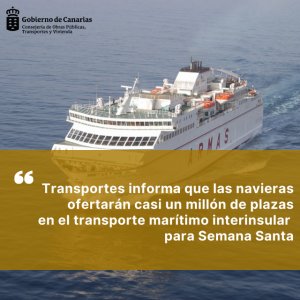 Transportes informa que las navieras ofertarán casi un millón de plazas interinsulares para Semana Santa