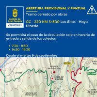 Gáldar: Habilitado el paso temporal en la GC-220 a partir del martes por el inicio del curso escolar