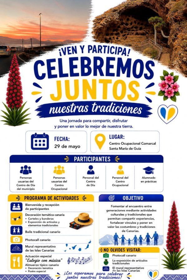 El Centro Ocupacional Comarcal Santa Mar&iacute;a de Gu&iacute;a celebra el D&iacute;a de Canarias con una gran jornada de convivencia y tradiciones
