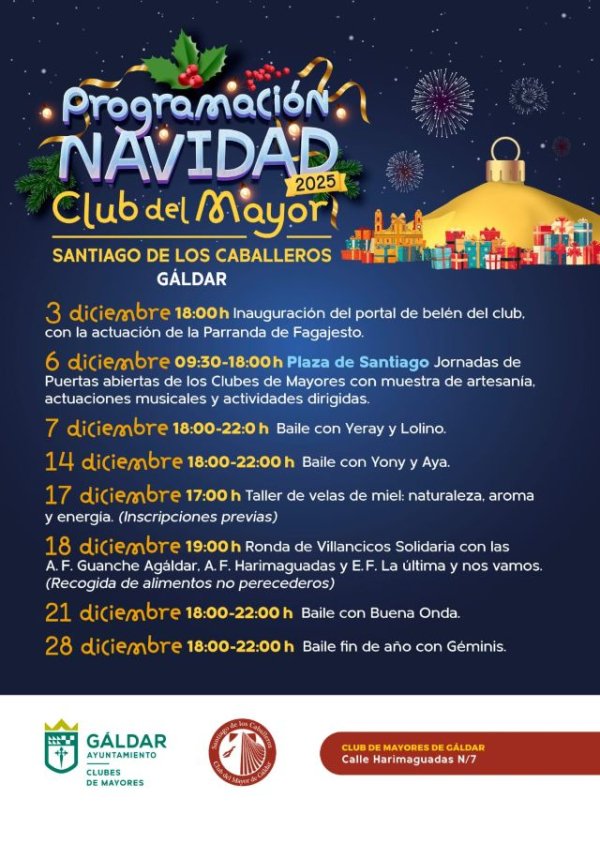 Gáldar celebra la Navidad con un programa festivo y solidario para sus mayores en los clubes de Sardina y Gáldar
